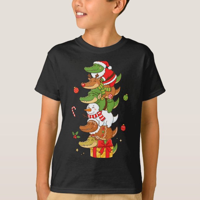 Funny Alligator Santa Elf Snowman Christmas Womens T-Shirt (Vorderseite)