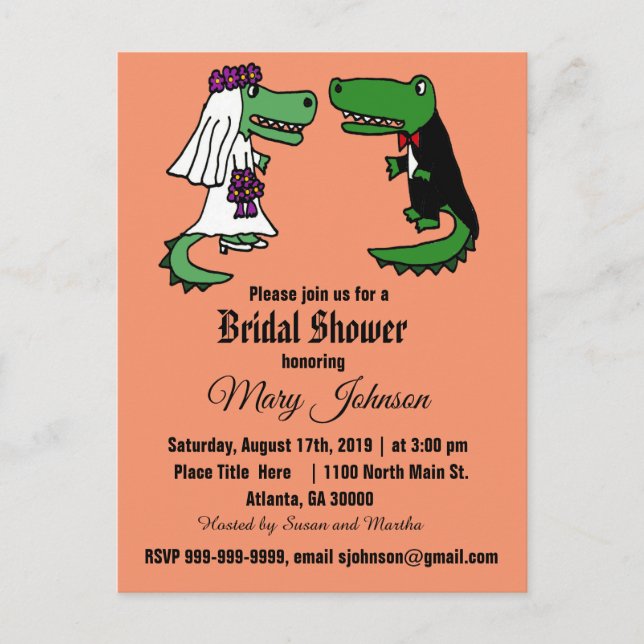 Funny Alligator Wedding Einladungspostkarte (Vorderseite)
