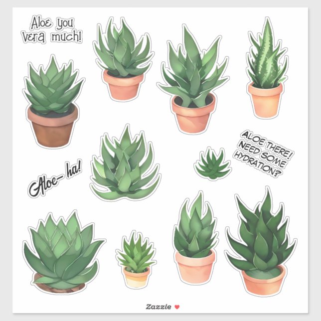 Funny Aloe Vera Puns Sticker Pack (Blatt)