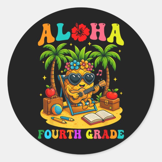 Funny Aloha 4th Grade Student First Day Of School  Runder Aufkleber (Vorderseite)
