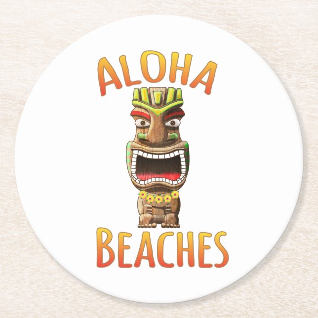 Funny Aloha Strände Hawaii Tiki Runder Pappuntersetzer (Vorderseite)