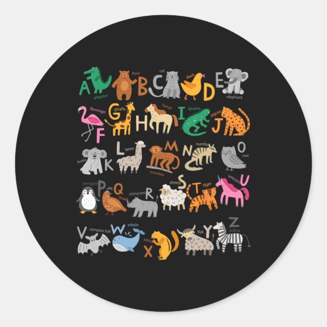 Funny Alphabet Abcs Animal Learning Kindergarten T Runder Aufkleber (Vorderseite)