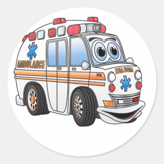Funny Ambulance Cartoon Runder Aufkleber (Vorderseite)