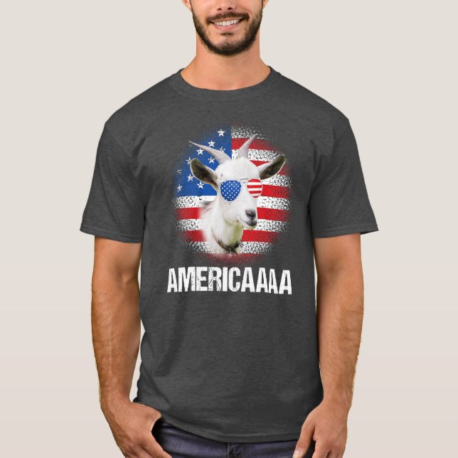 Funny Americaaa Goat USA Flag Sonnenbrillen Bauern T-Shirt (Vorderseite)