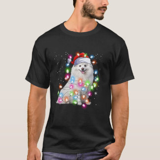 Funny American Eskimo Hund Weihnachtsbaum Lichter T-Shirt