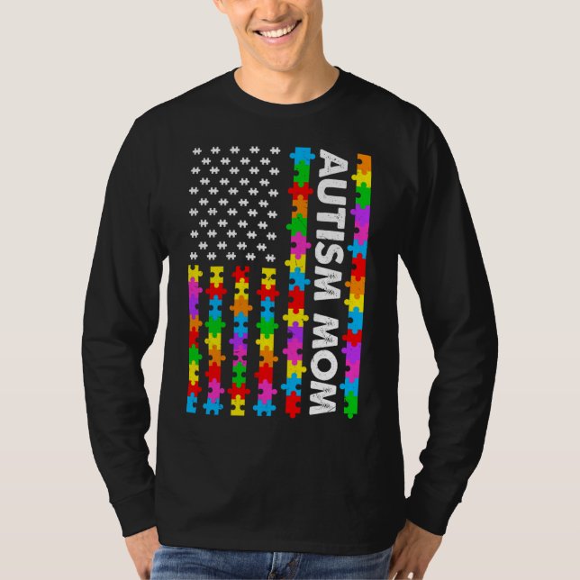 Funny American Flag Autism Mama Autismus Bewusstse T-Shirt (Vorderseite)