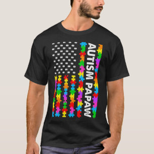 Funny American Flag Autism Papaw Autismus Bewussts T-Shirt
