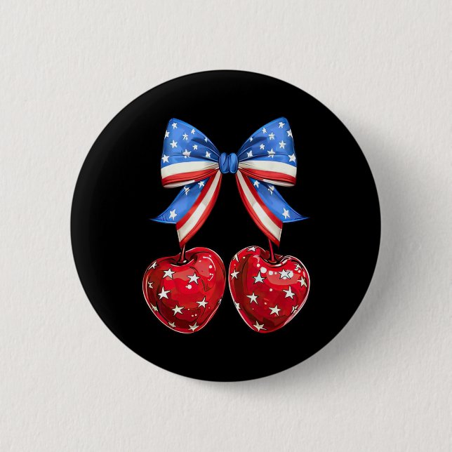 Funny American Flag Cherry Coquette Bow 4. Juli Button (Vorderseite)