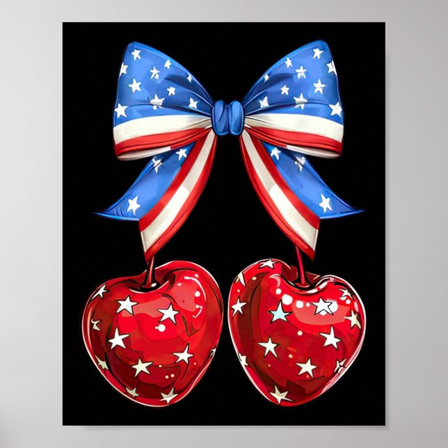 Funny American Flag Cherry Coquette Bow 4. Juli Poster (Vorne)