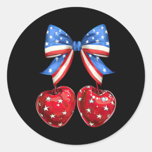Funny American Flag Cherry Coquette Bow 4. Juli Runder Aufkleber