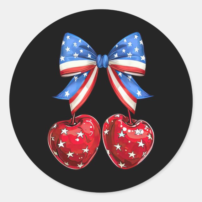 Funny American Flag Cherry Coquette Bow 4. Juli Runder Aufkleber (Vorderseite)