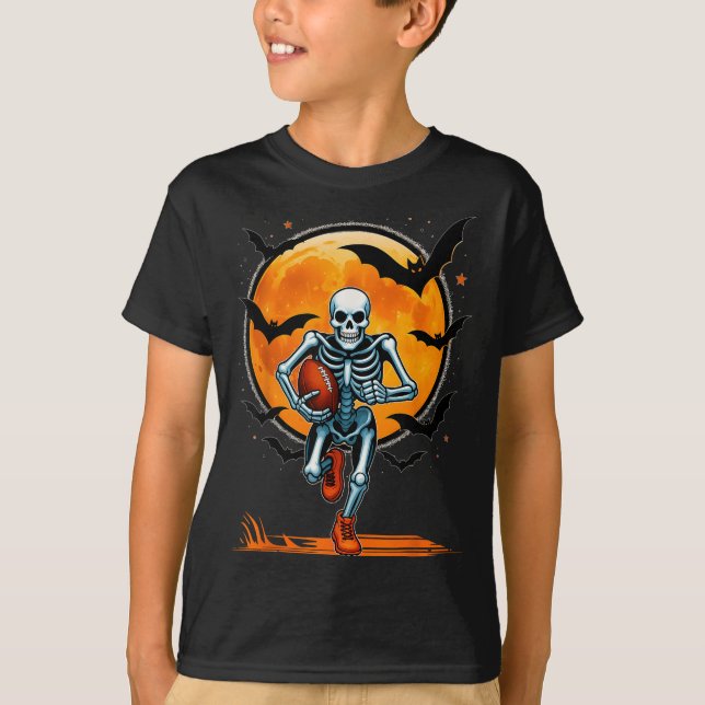 Funny American Football Skeleton Player Halloween T-Shirt (Vorderseite)