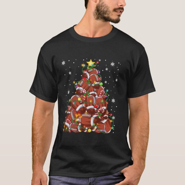 Funny American Fußball Weihnachtsbaum Lichter Chri T-Shirt (Vorderseite)