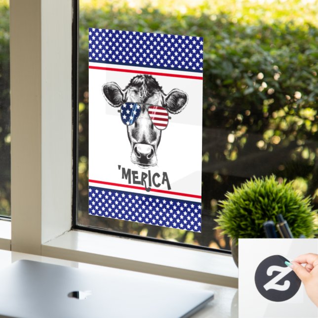 Funny American Hipster Cow Fensteraufkleber (Büro)