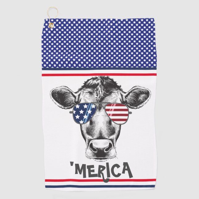 Funny American Hipster Cow Golfhandtuch (Vorderseite)