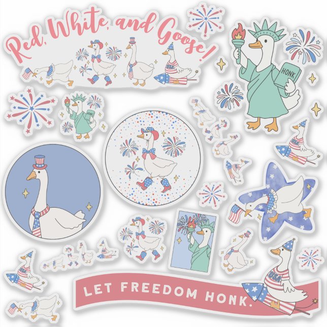 Funny Amerikanische Unabhängigkeitstag Albern Patr Aufkleber (Nearly 20 stickers for 4th of July. This humorous "Red White and Goose" sticker sheet is silly, fun.)