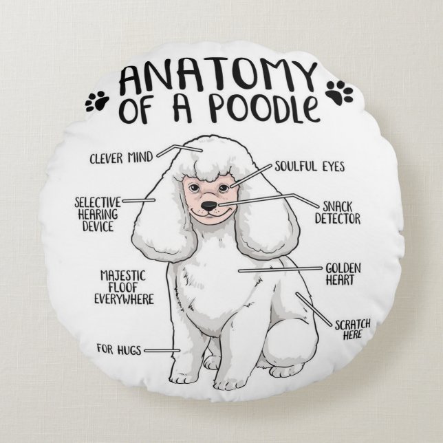 Funny Anatomy Poodle Dog Standard Poodle Lover Rundes Kissen (Vorderseite)