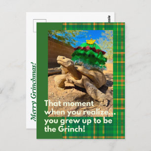 Funny and Festive Grinch Sulcata Tortoise Holiday Postkarte