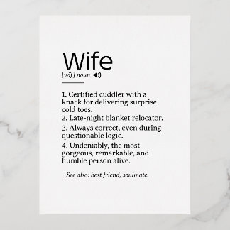 Funny and Heartfelt Ehefrau Definition Folien Feiertagspostkarte