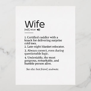 Funny and Heartfelt Ehefrau Definition Folien Feiertagspostkarte