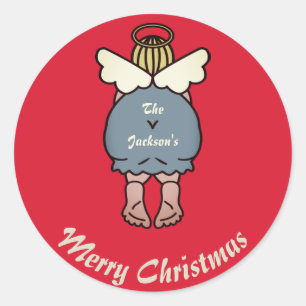 Funny Angel Cartoon Personalisiert Name Weihnachte Runder Aufkleber