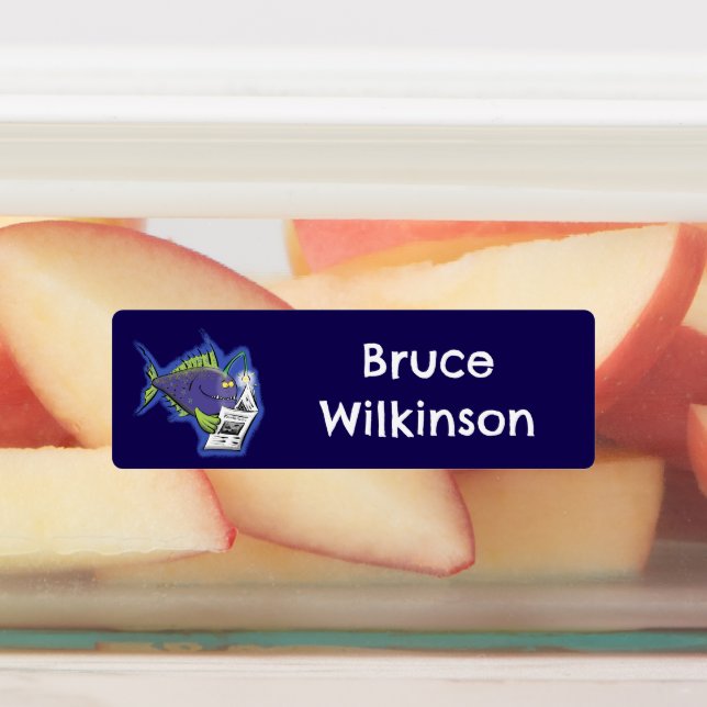 Funny angler Fisch Cartoon personalisiert Etiketten (Befestigt)