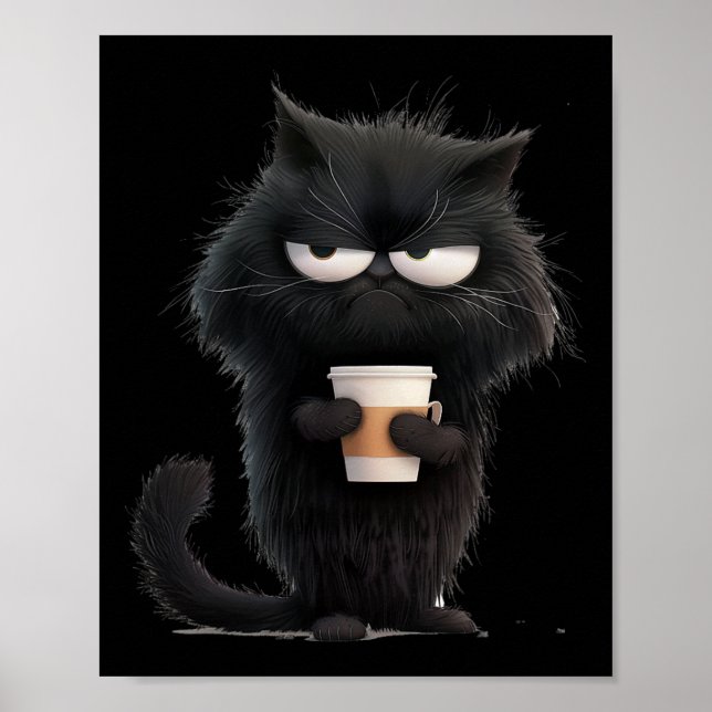 Funny Angry Black Cat T-Shirt Niedlicher Kaffee Lo Poster (Vorne)