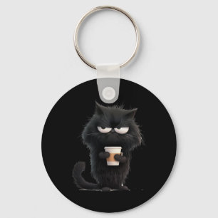 Funny Angry Black Cat T-Shirt Niedlicher Kaffee Lo Schlüsselanhänger