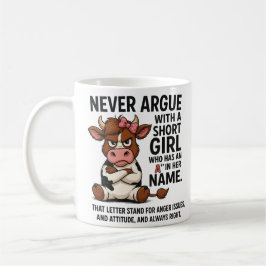 Funny Angry Cow Mug – Never Argue Short Girl  Kaffeetasse