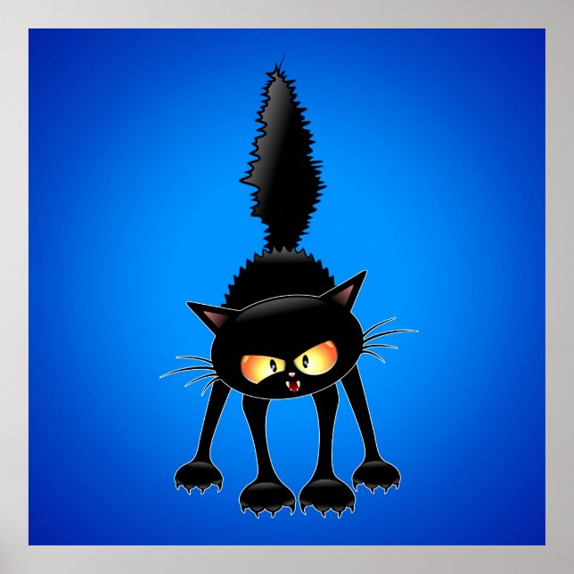 Funny Angry & Fierce Black Cat Cartoon Poster (Vorne)