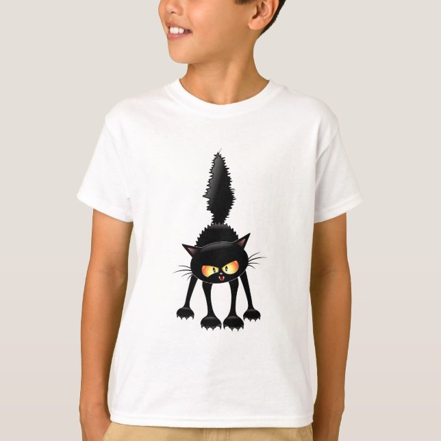 Funny Angry & Fierce Black Cat Cartoon T-Shirt (Vorderseite)