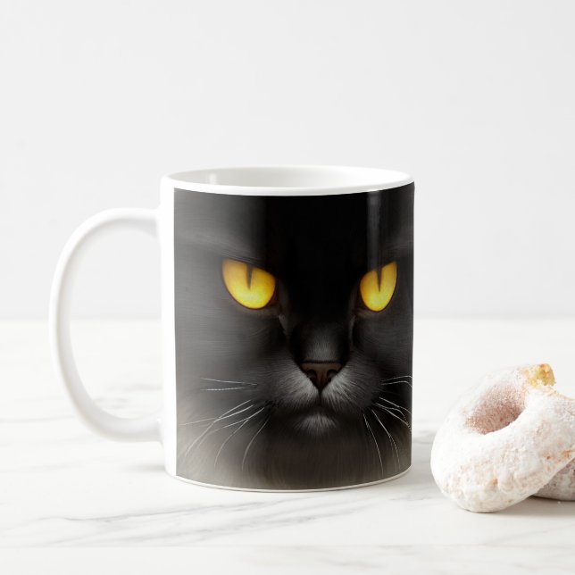 Funny Angry Fluffy Black Persian Kitty Cat Face Kaffeetasse (Mit Donut)