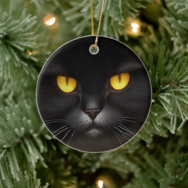 Funny Angry Fluffy Black Persian Kitty Cat Face Keramik Ornament (Baum)