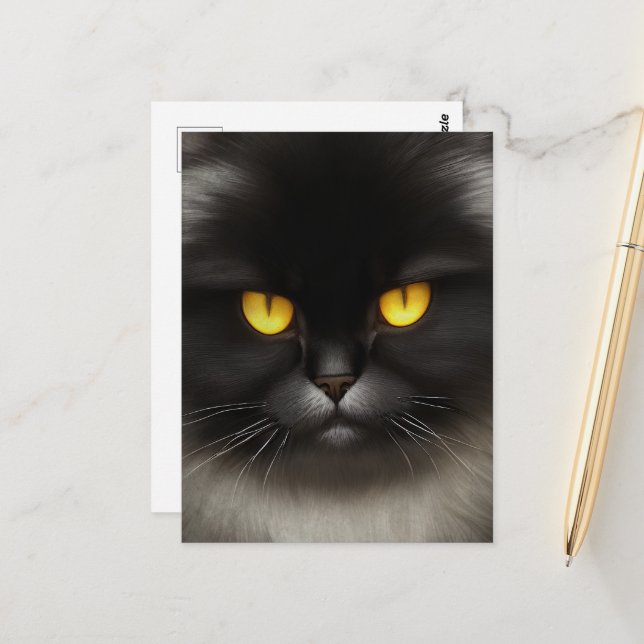 Funny Angry Fluffy Black Persian Kitty Cat Face Postkarte (Vorderseite/Rückseite Beispiel)