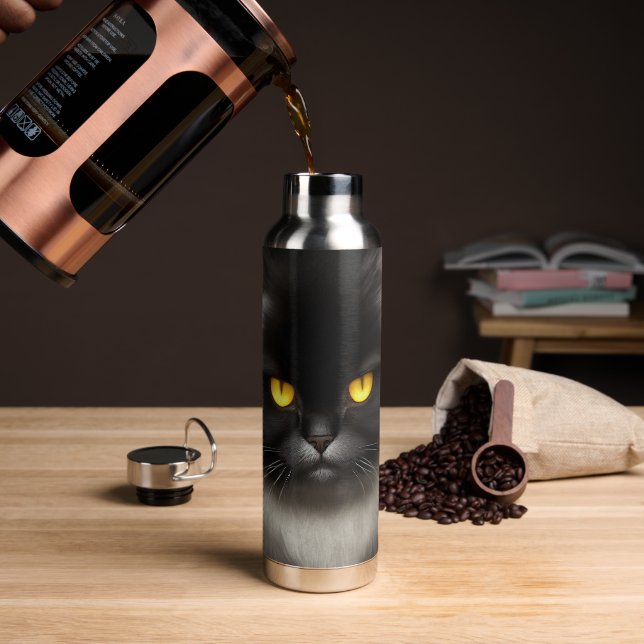 Funny Angry Fluffy Black Persian Kitty Cat Face Trinkflasche (Kaffee)