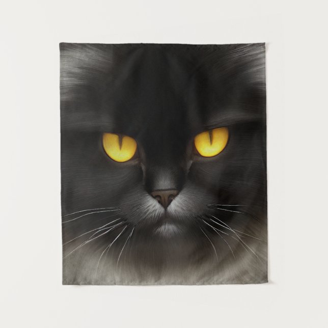 Funny Angry Fluffy Black Persian Kitty Cat Face Wandteppich (Vorderseite)
