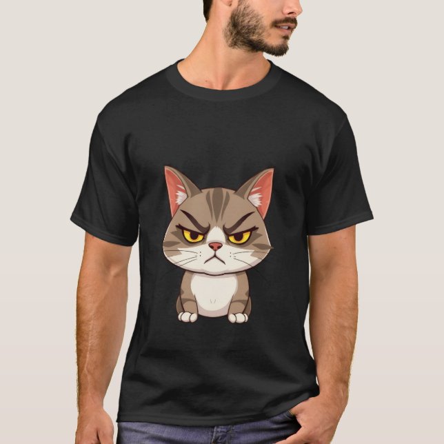 Funny Angry Grumpy Brown Cat Stare ✨🐾😠 T-Shirt (Vorderseite)
