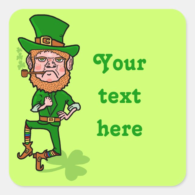 Funny Angry Lucky Irish Leprechaun Quadratischer Aufkleber (Vorderseite)