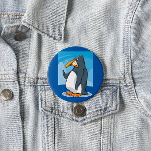 Funny Angry Pinguin Cartoon Cool Waving Button