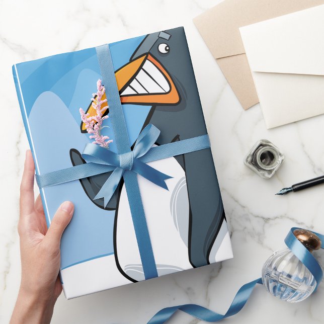 Funny Angry Pinguin Cartoon Cool Waving Geschenkpapier (Von Creator hochgeladen)