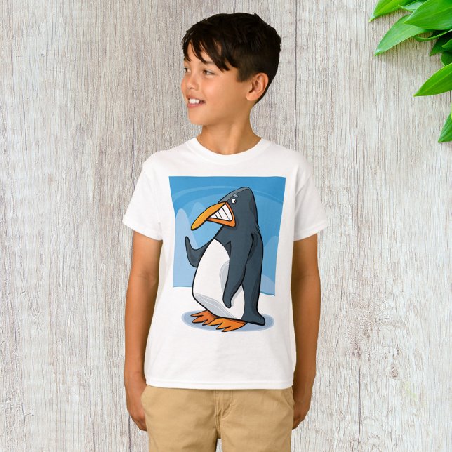 Funny Angry Pinguin Cartoon Cool Waving T-Shirt (Von Creator hochgeladen)