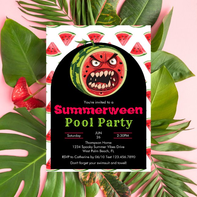 Funny Angry Watermelon Summerween Pool Party Einladung (Von Creator hochgeladen)