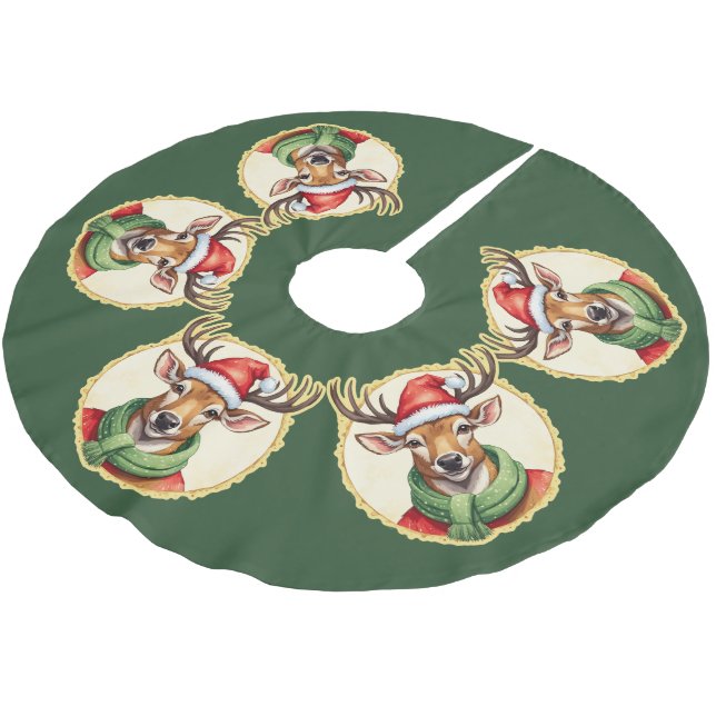 Funny Animal Christmas Favorites - Hirsch 2 Polyester Weihnachtsbaumdecke (Schrägansicht)