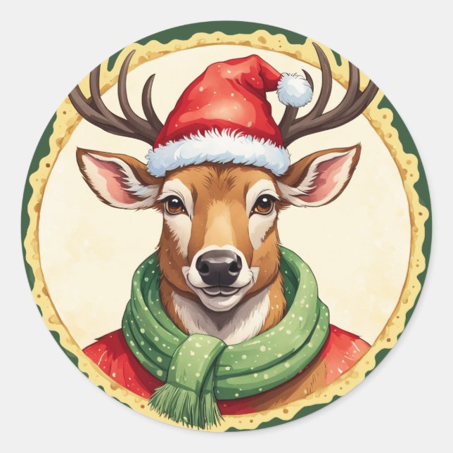 Funny Animal Christmas Favorites - Hirsch 2 Runder Aufkleber (Vorderseite)