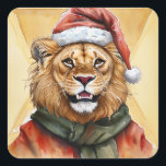 Funny Animal Christmas Favorites - Lion 1 Quadratischer Aufkleber<br><div class="desc">Funny Animal Christmas design von EDDA Froehlich / EDDArt | Unsere Tiere Favoriten mit Santa Outfit bringen Freude und eine Idee für alle, die lustige Tiere, Weihnachtsgrüße auch für freie Spirituosen, Weihnachtsliebhaber, glückliche Menschen, Fans von Weihnachtsdekorationen. Dieses lustige Weihnachtsdesign ist auffallend und könnte auf fröhliche Weise Aufmerksamkeit erlangen. Zeigen Sie...</div>