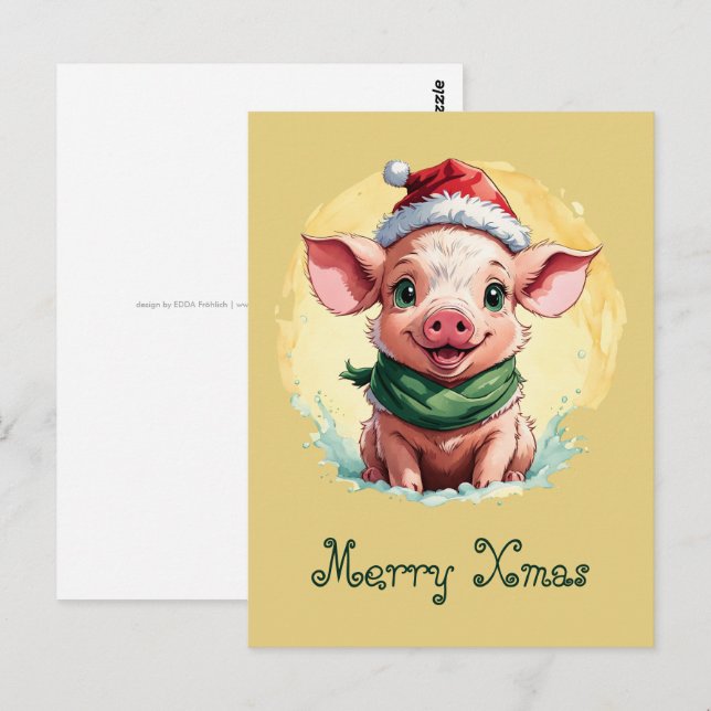 Funny Animal Christmas Favorites - Piglet 1 Postkarte (Vorne/Hinten)