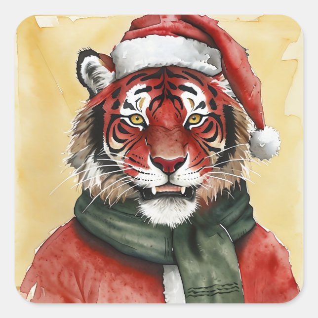 Funny Animal Christmas Favorites - Tiger 1 Quadratischer Aufkleber (Vorderseite)