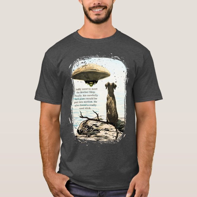 Funny animal dog alien spaceship UFO cool stick T-Shirt (Vorderseite)