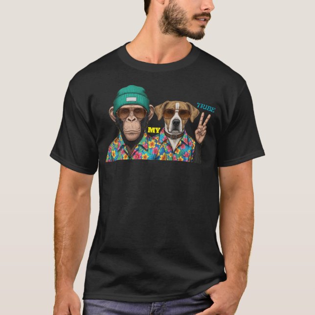 Funny Animal Friends T-Shirt | Cool Monkey Dog   (Vorderseite)