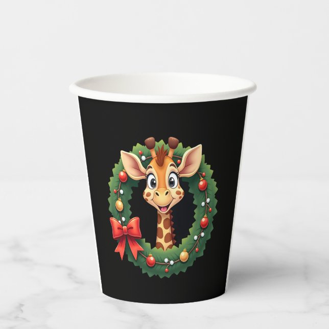 Funny Animal Giraffe Meme Face Festive Xmas T-Shir Pappbecher (Vorderseite)